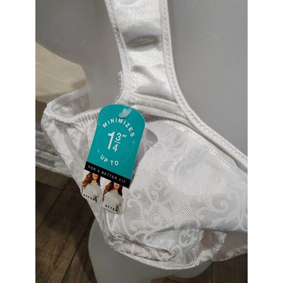 NWT 40DDD Bali Satin Tracings 3562 Minimizer Bra White Underwire Full Coverage - Picture 2 of 10